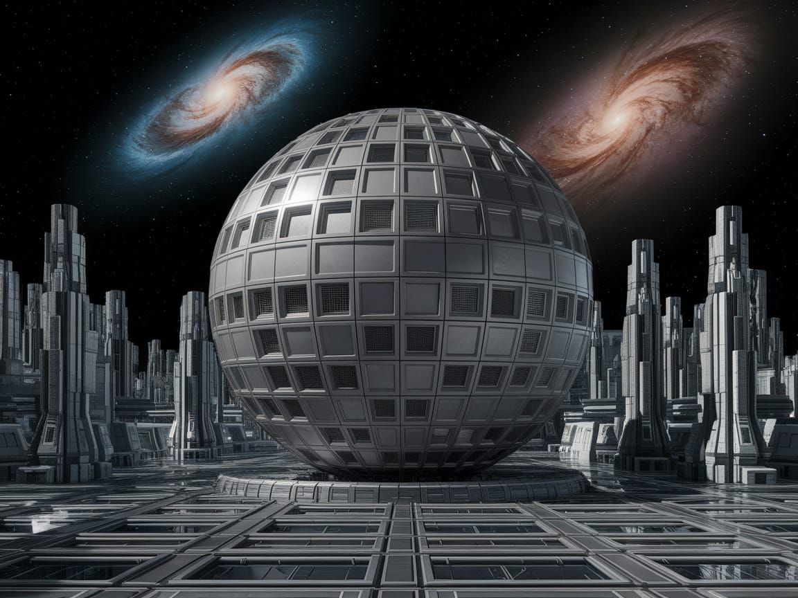 Teslapunk Architectural Sphere in Starry Metropolis