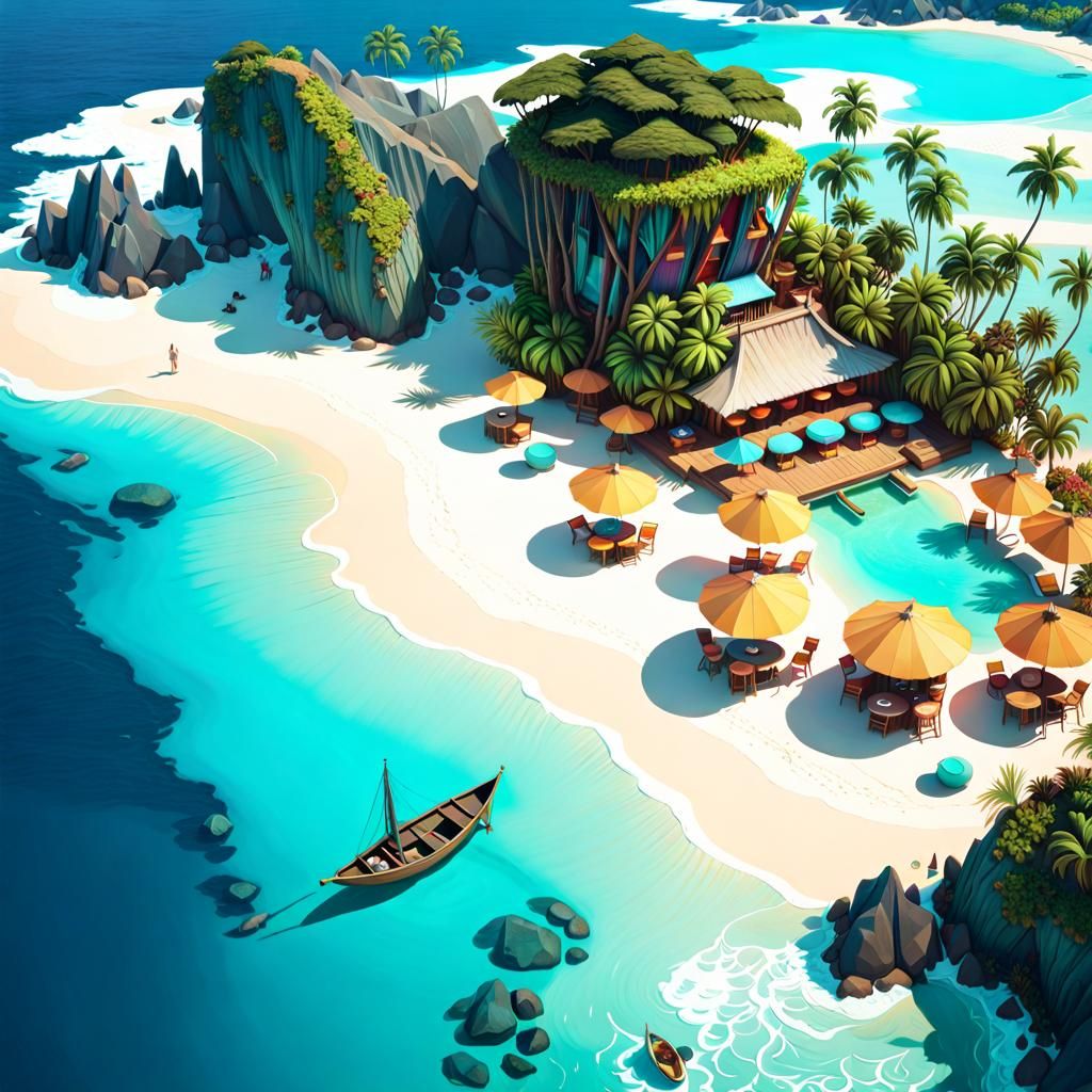 Colorful Exotic Island Beach Bar Aerial View