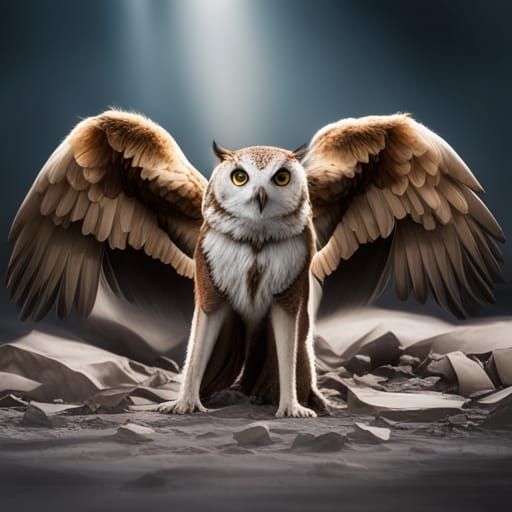 Owl-Lynx Hybrid Creature Full Body