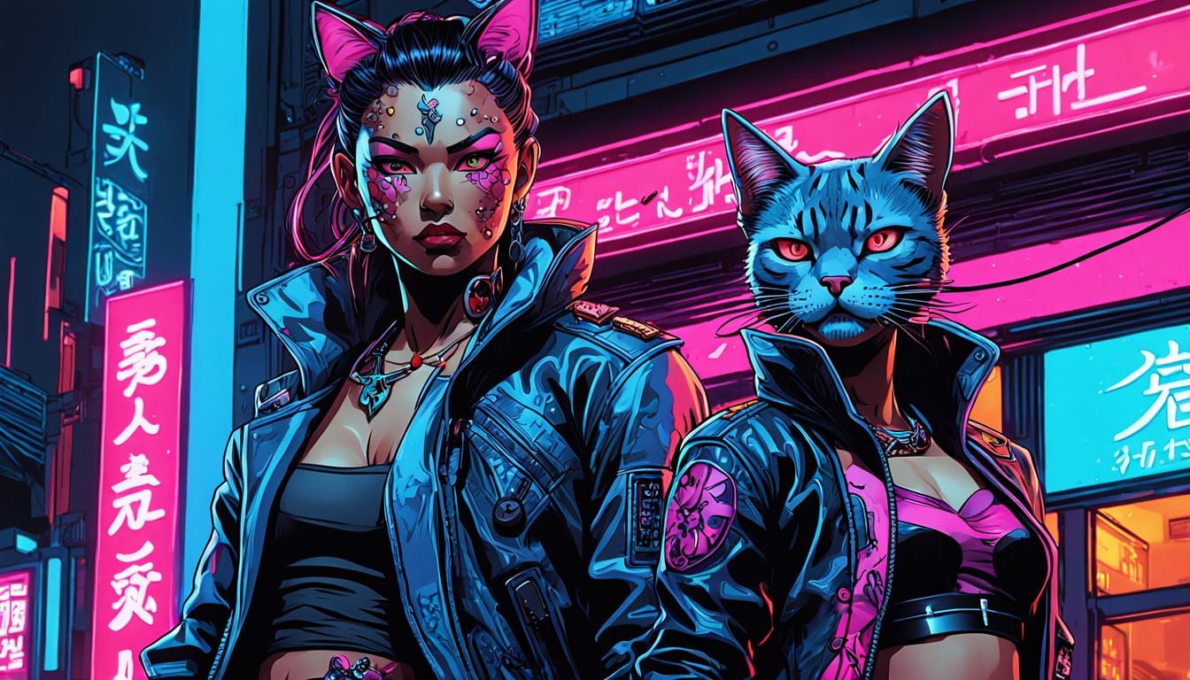 Cyberpunk Bounty Hunters in Comic Book Art Style