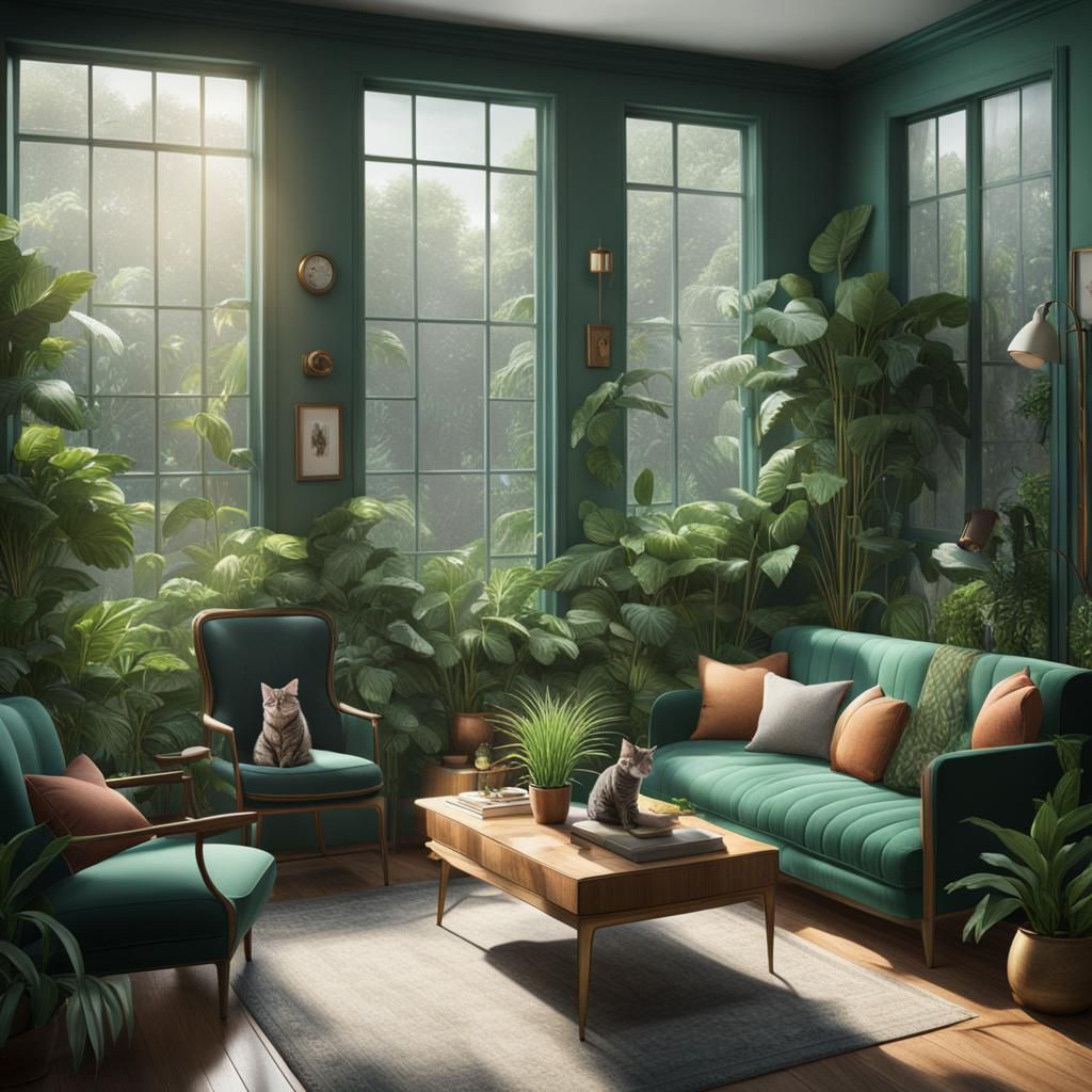 Girls Hugging in Cozy Green Living Room