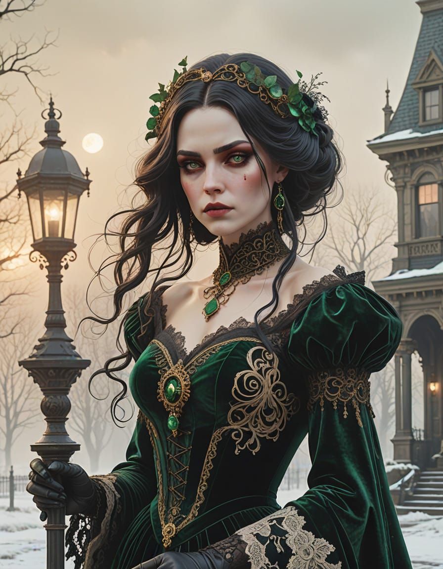 Ethereal Vampire Woman in Victorian Mansion, Inspired by 3D...