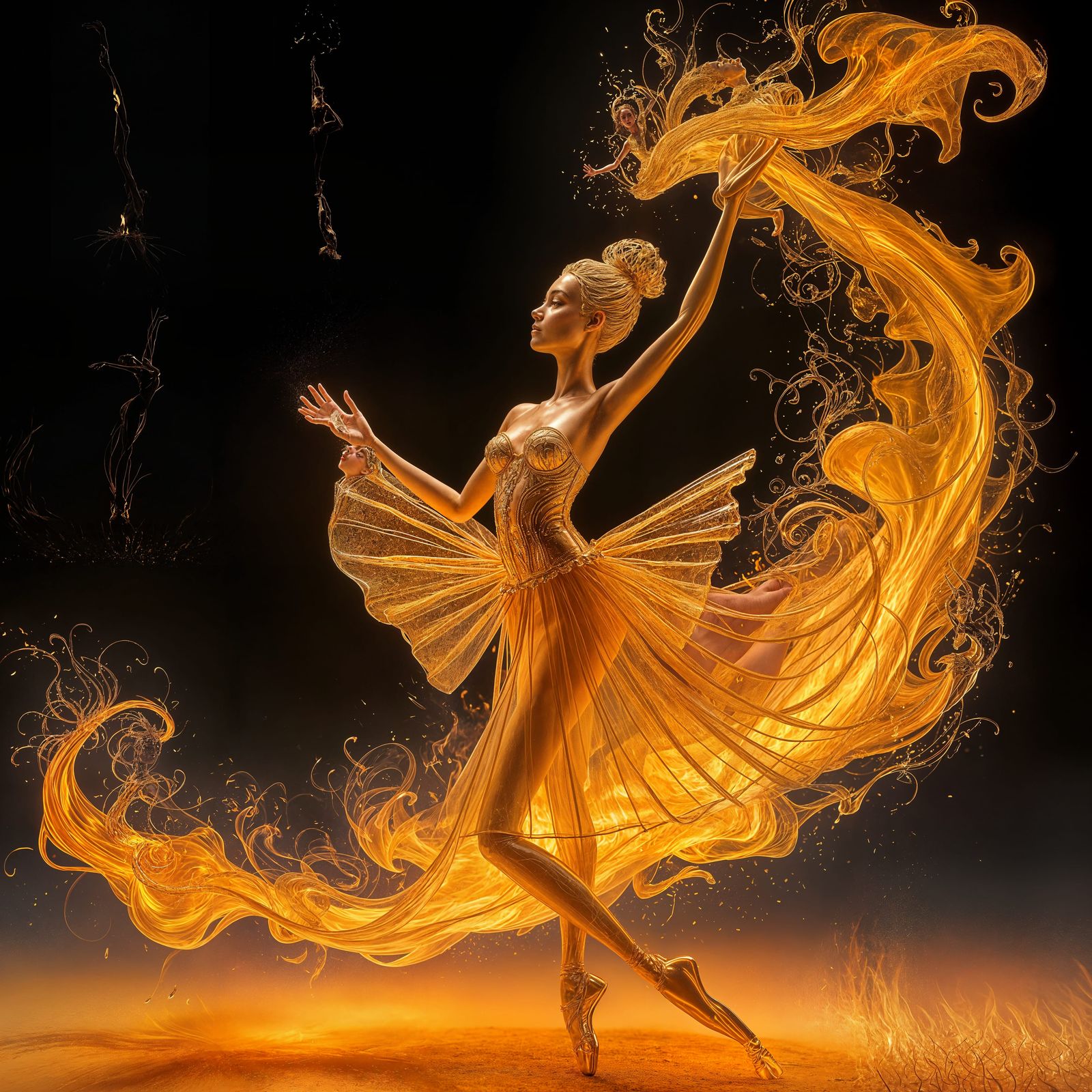Fiery Ballerina: A Glass Statue in Flames