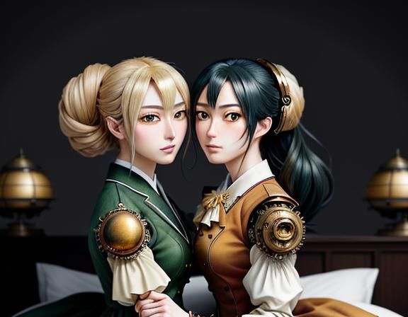 Anime Manga: Twin Kemono Sisters Kiss in Steampunk Setting