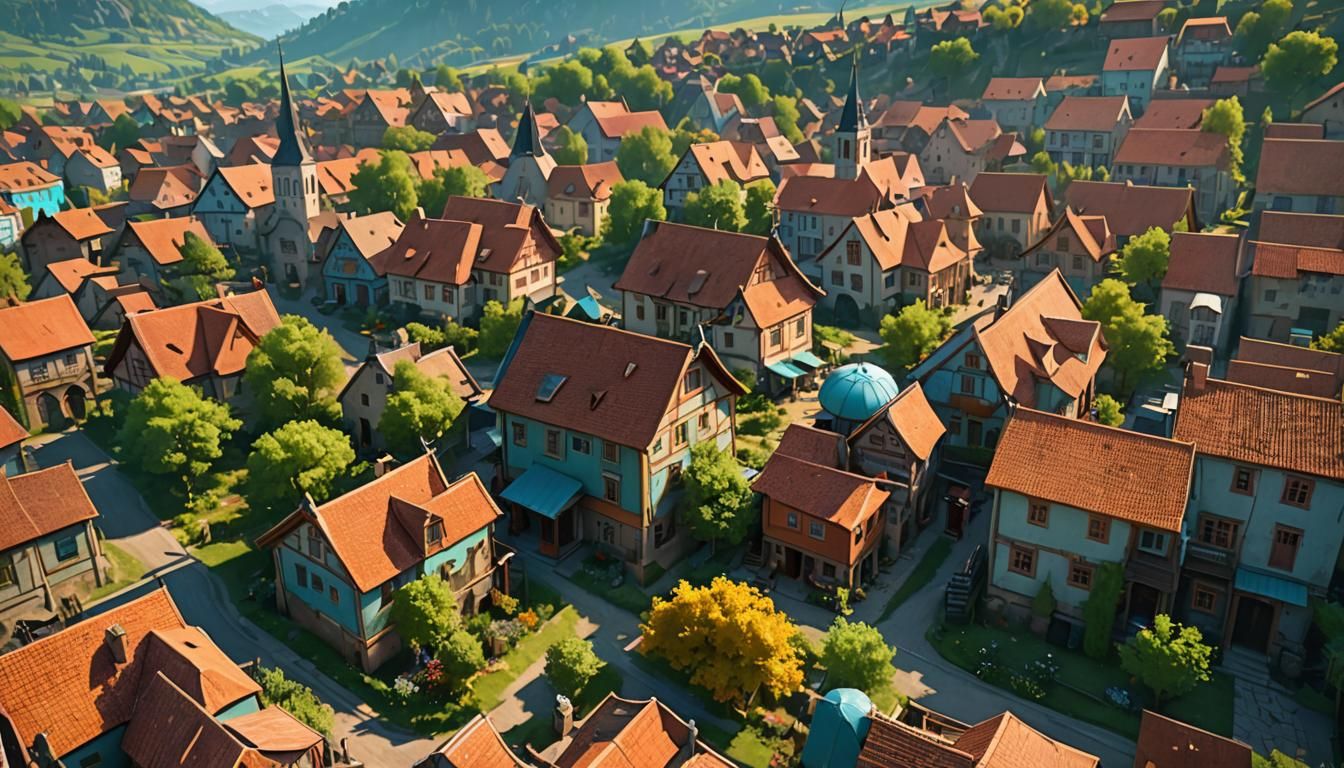 Hungarian Village in Spring: Hyperdetailed Digital Art