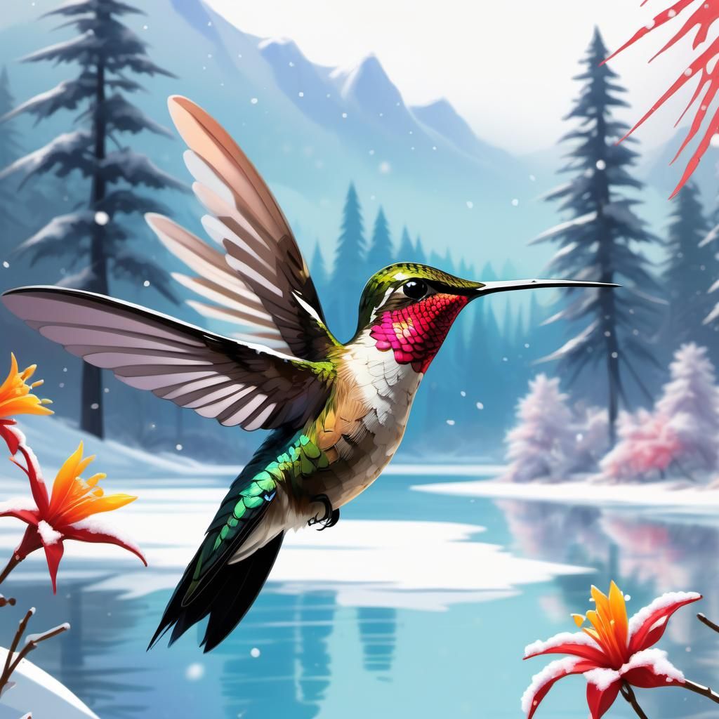 Hummingbird Silhouette with Tropical Scene Inside
