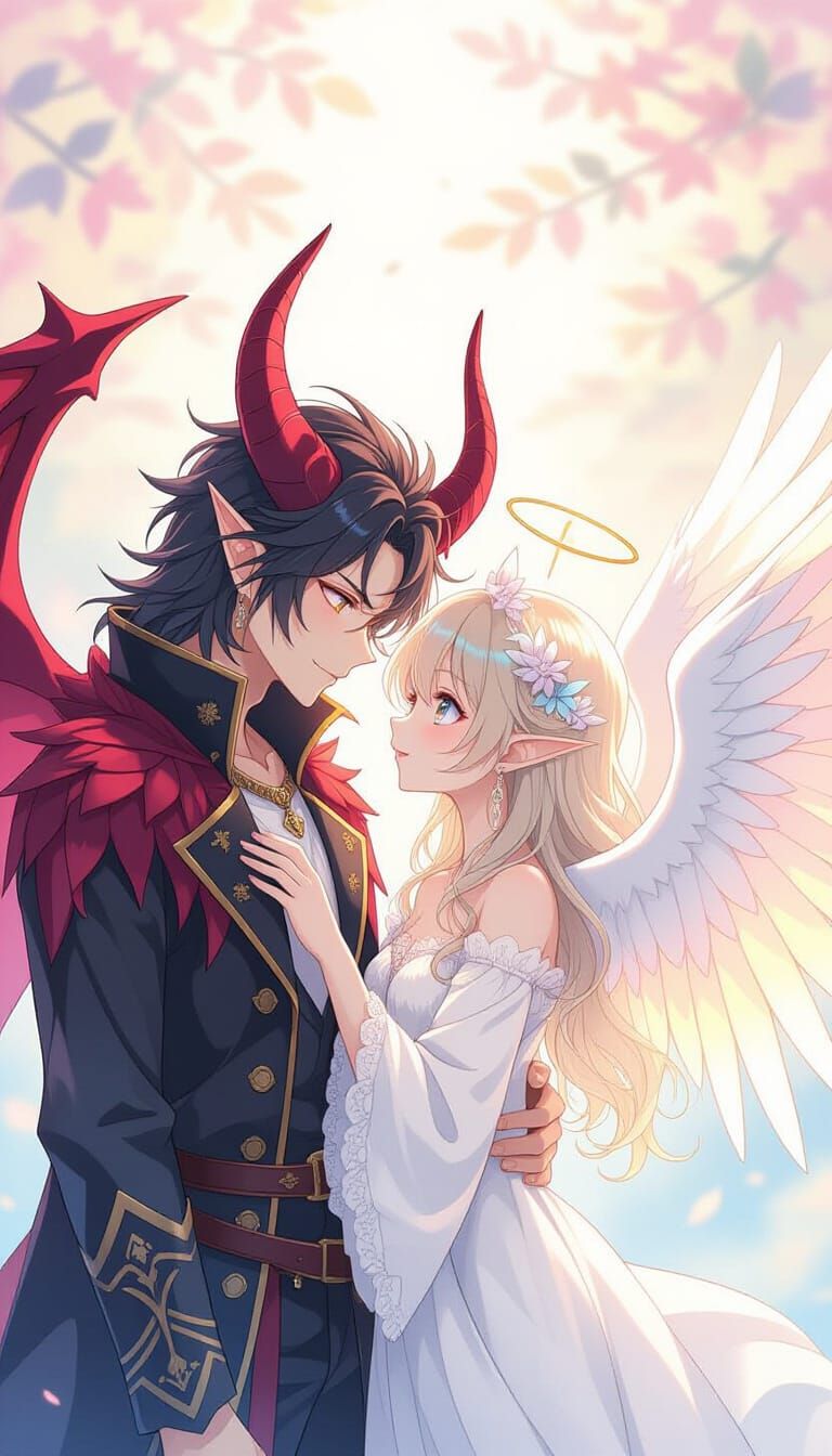 Angel and Demon Friends in Vibrant Anime Style