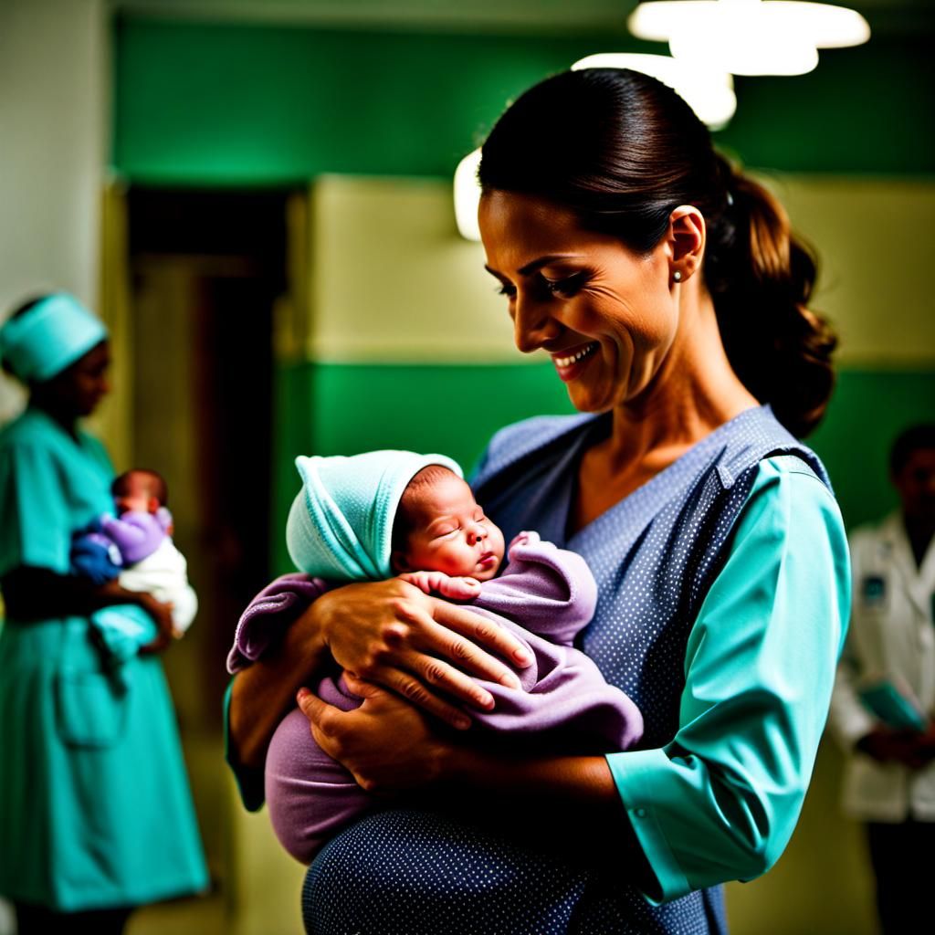 Midwife Holding Newborn Baby in Hospital
