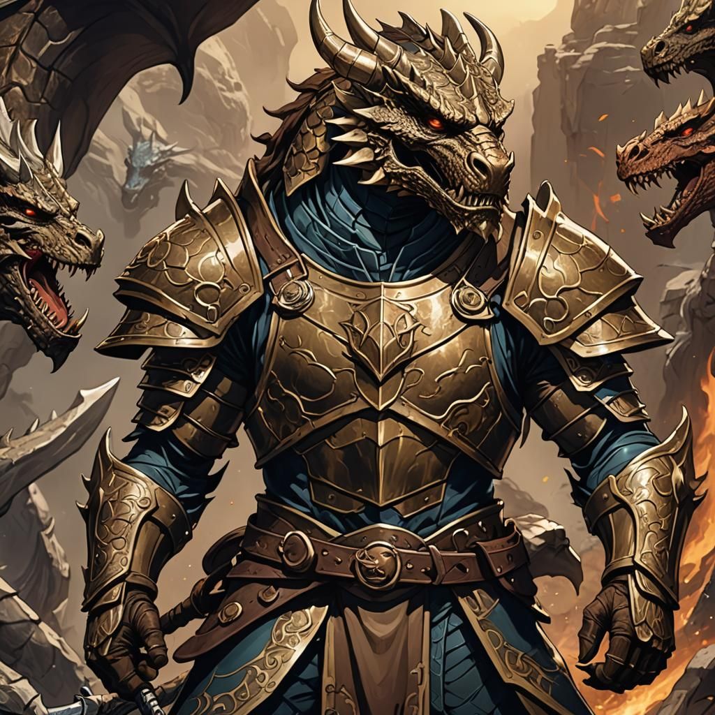 Bronze Dragonborn Warrior in Anime Style