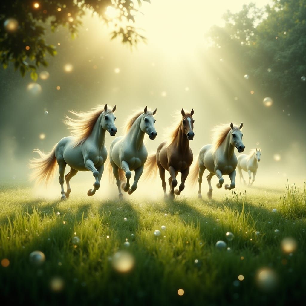 Dreamy Enchanted Landscape with Majestic Horses