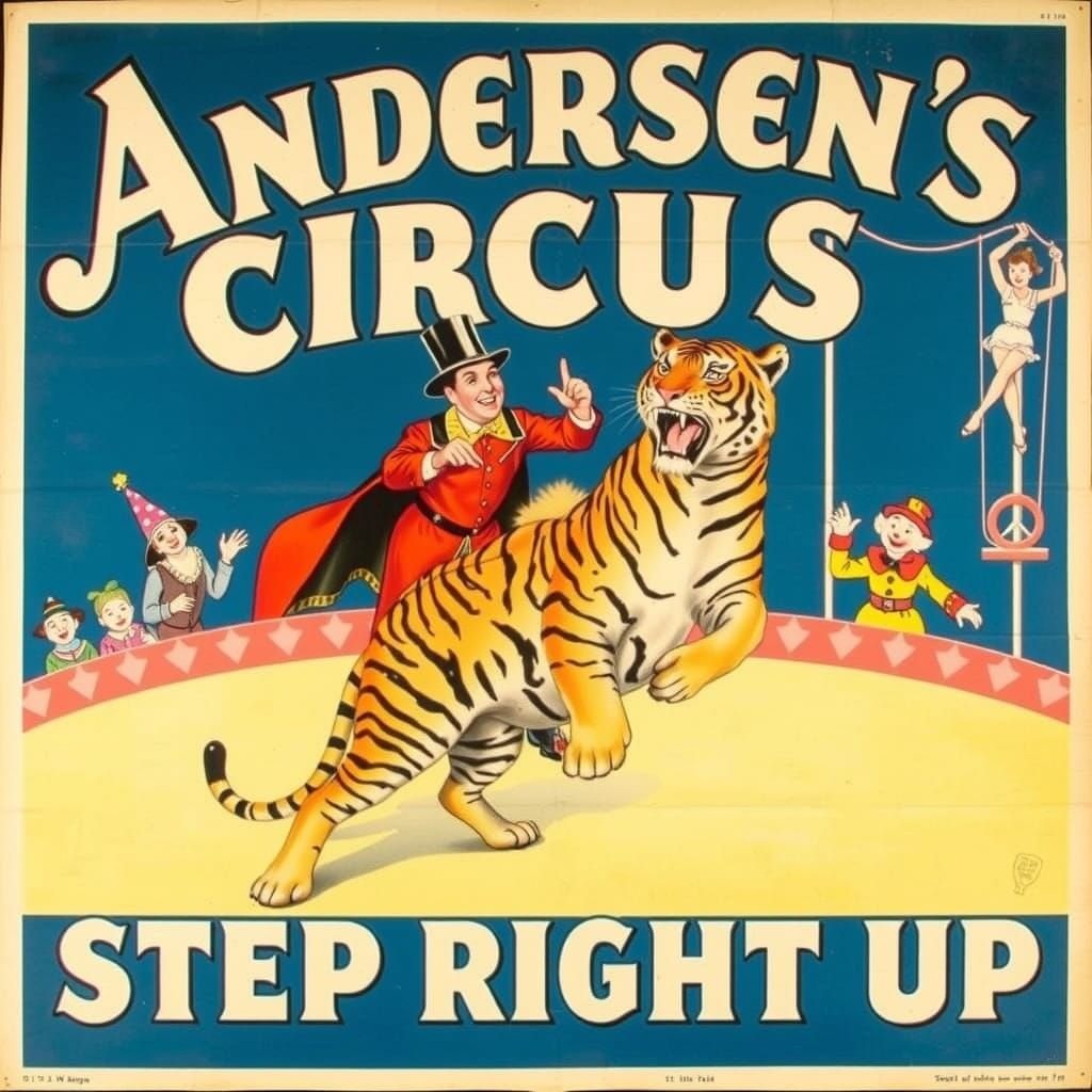 Vintage Circus Poster with Ringmaster Taming a Tiger
