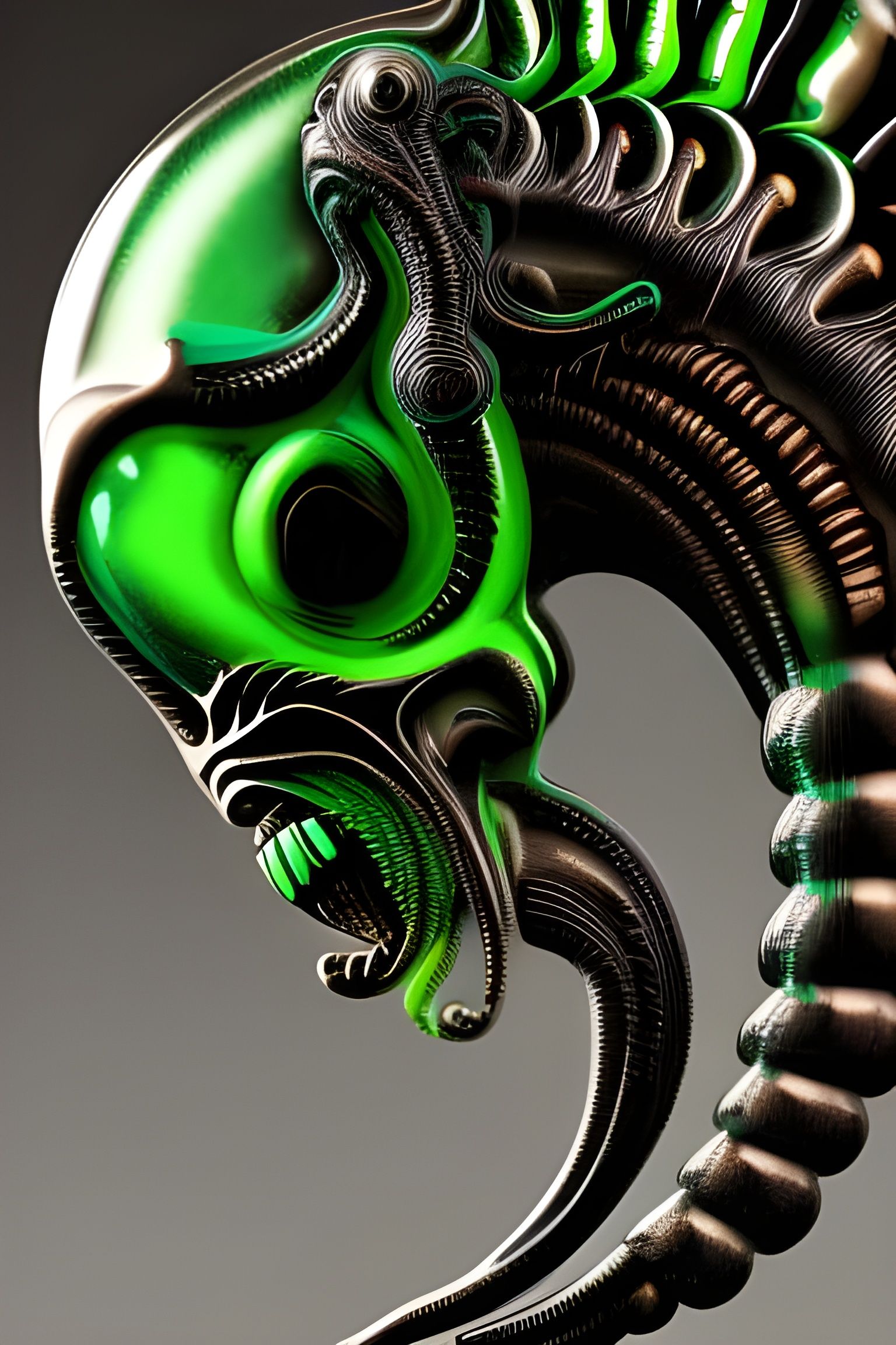 Opalescent Xenomorph Sculpture in Ethereal Neon Setting