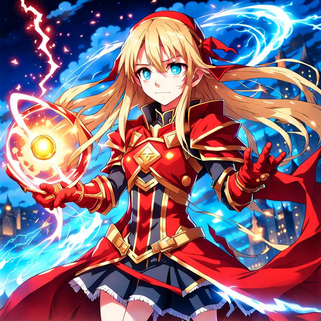 Anime Female Spellcaster with Red Lightning