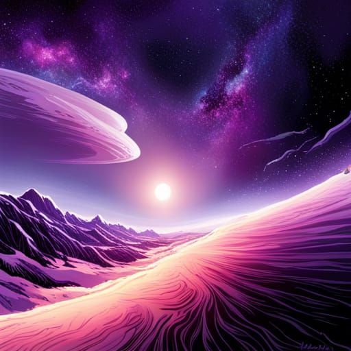 Cosmic Comic Art: Hundreds of Deep Purple Planets