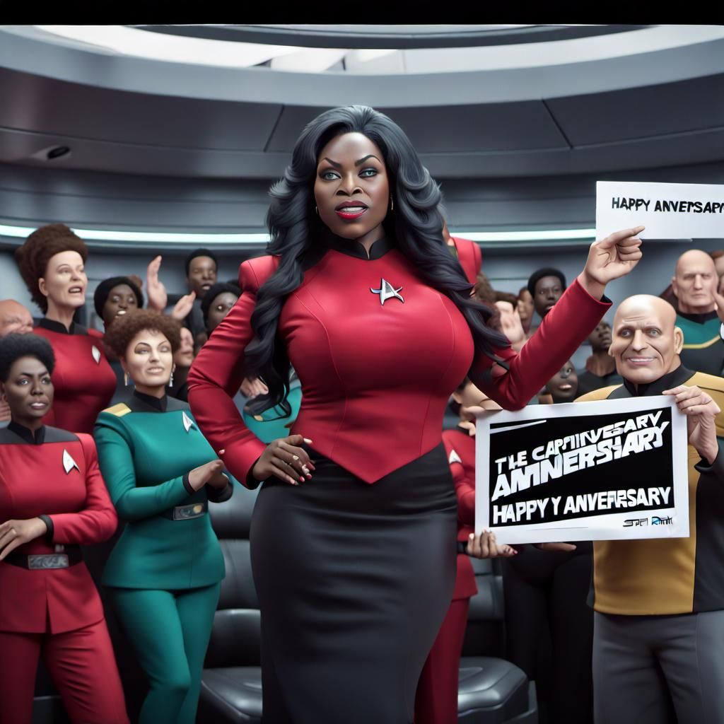 Voluptuous Woman Celebrates Work Anniversary on Starship