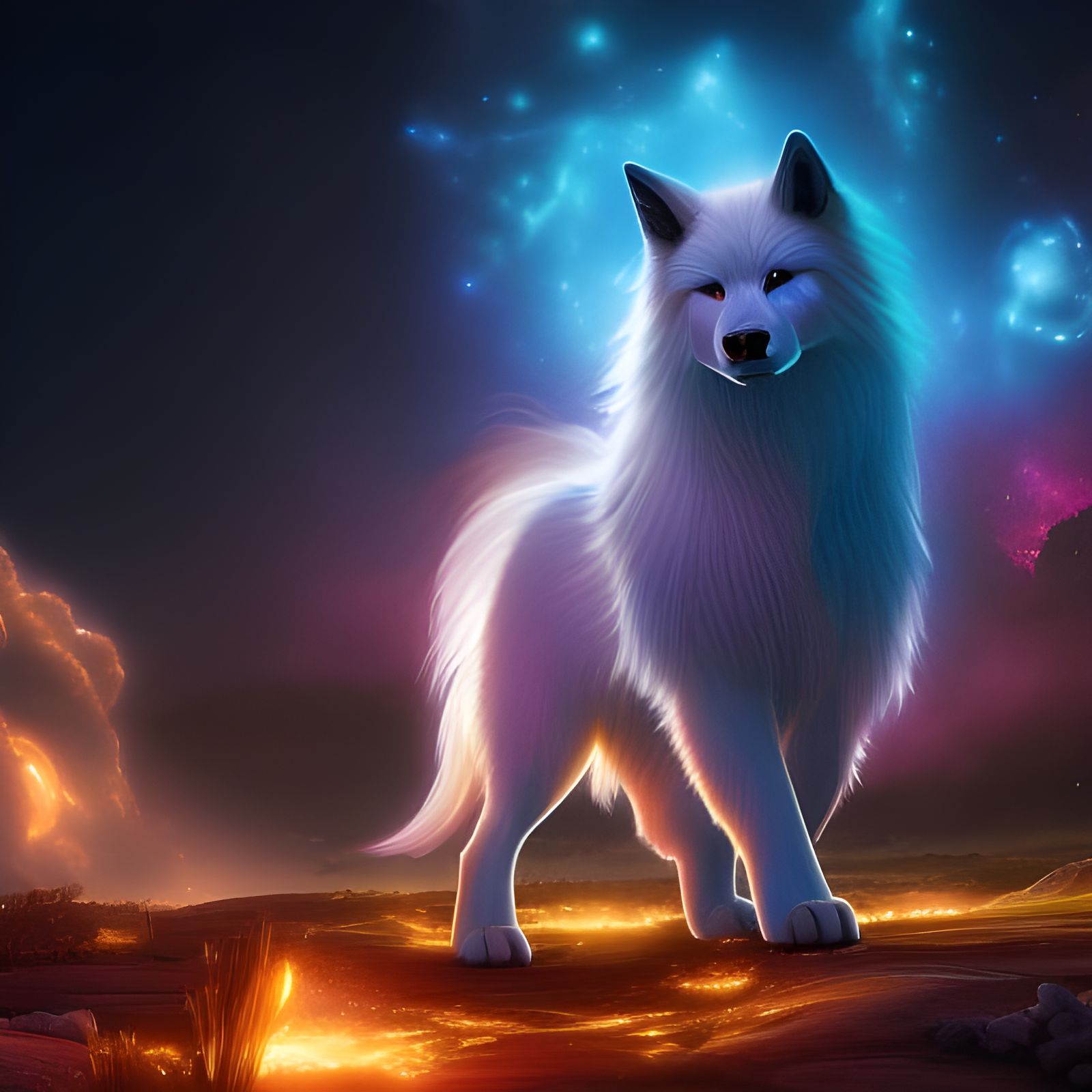 Spectral Wolf Running in Galaxy, Digital Art