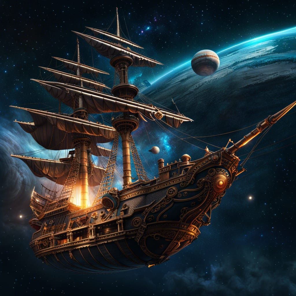 Pirate Ship Soaring Through Space