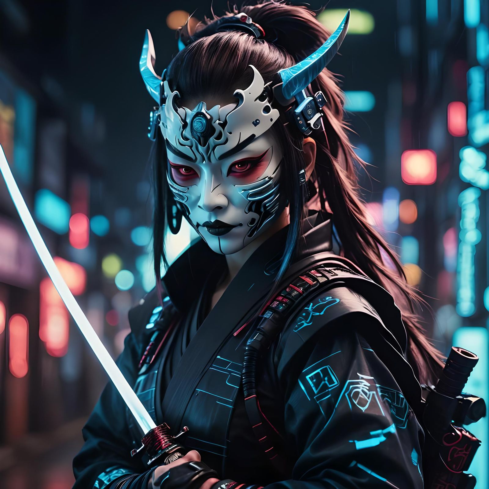 Hyper-Realistic Cyberpunk Ninja Samurai Keyframe