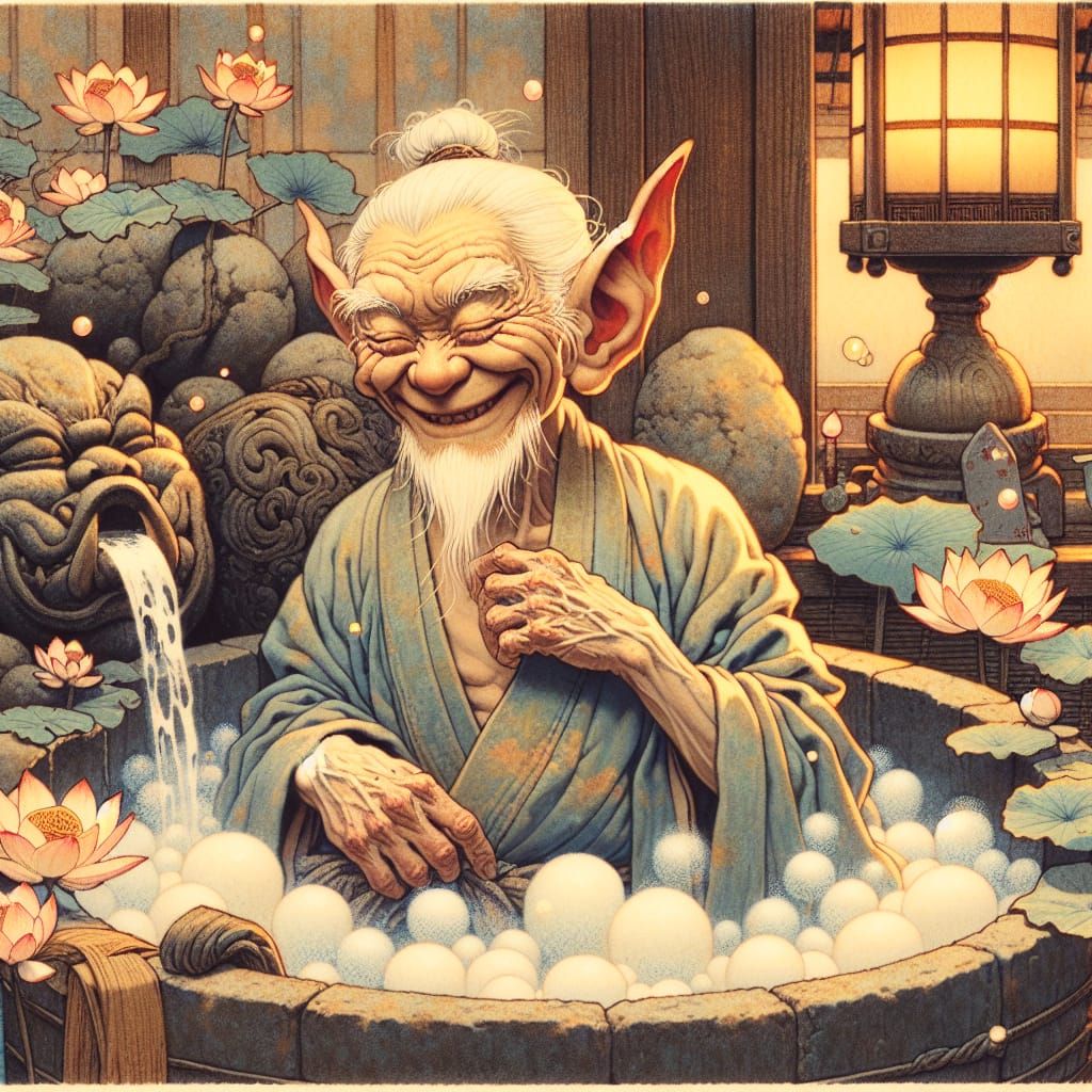 Goblin Balneotherapy in Ukiyo-e Style