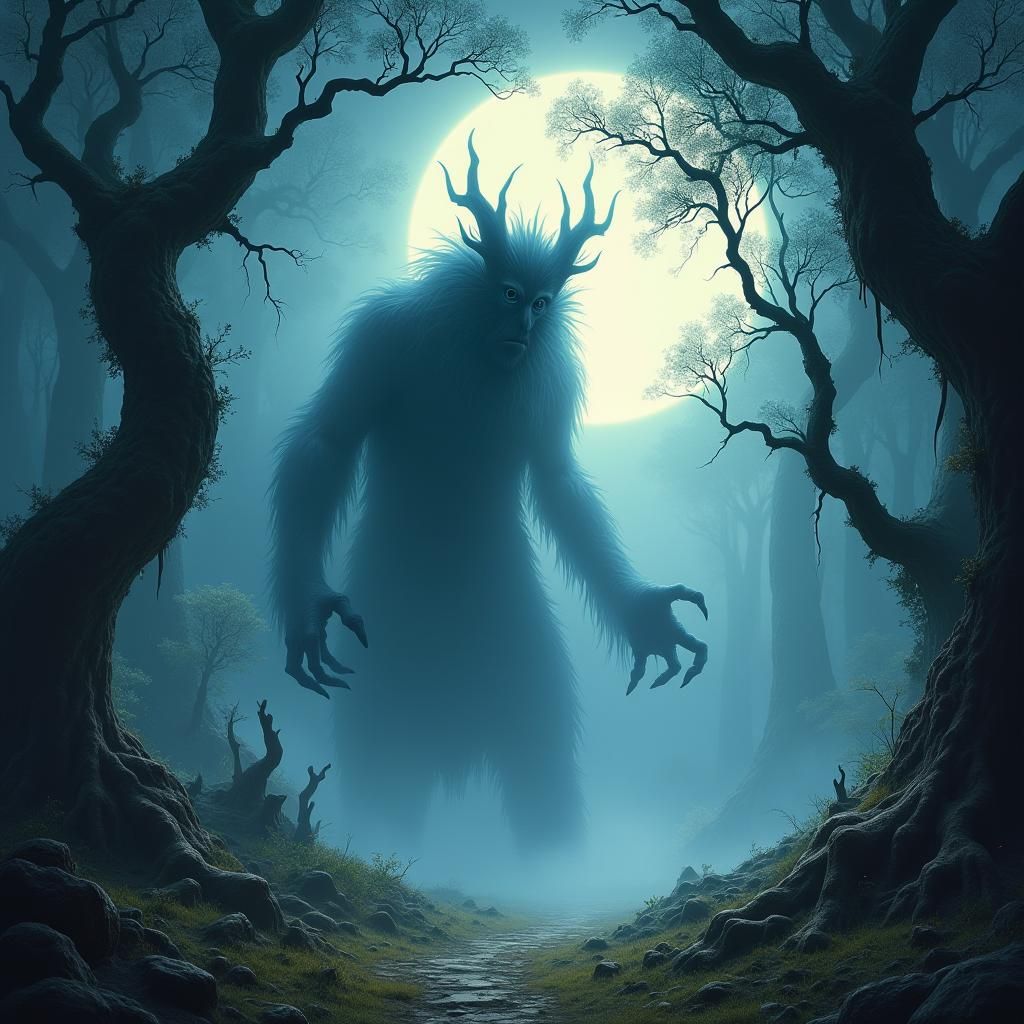 Mystical Creature Emerges from Ethereal Forest