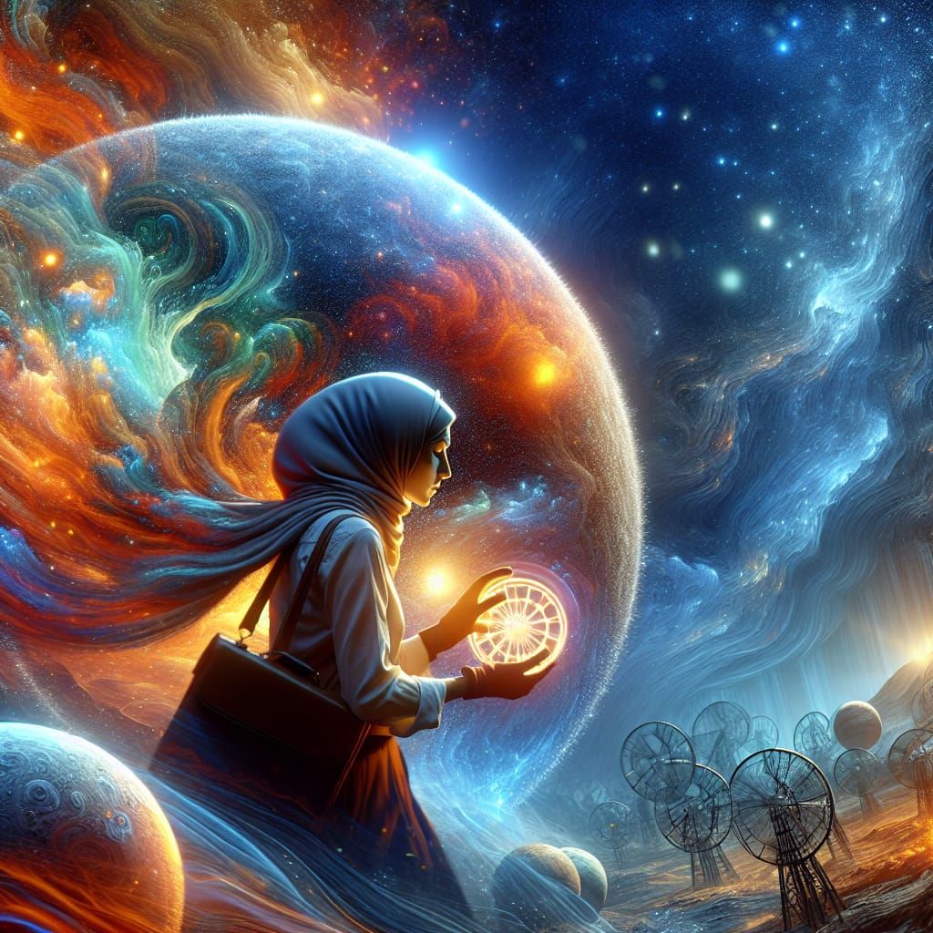 Woman Planets Lighter in Colorful Galaxy