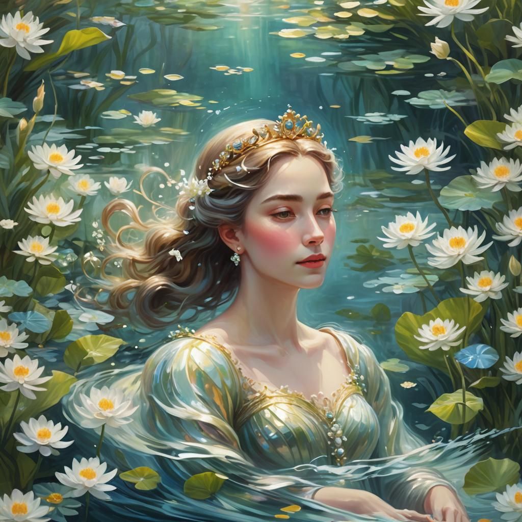 Serene Queen Floating on Wave in Digital Painting