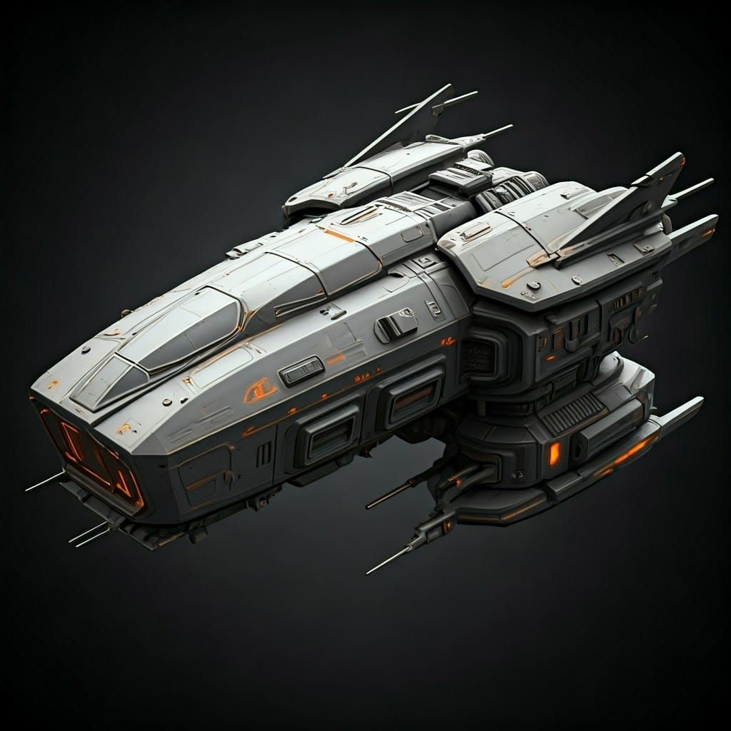 Futuristic Spaceship with Gold Accents in Industrial Style