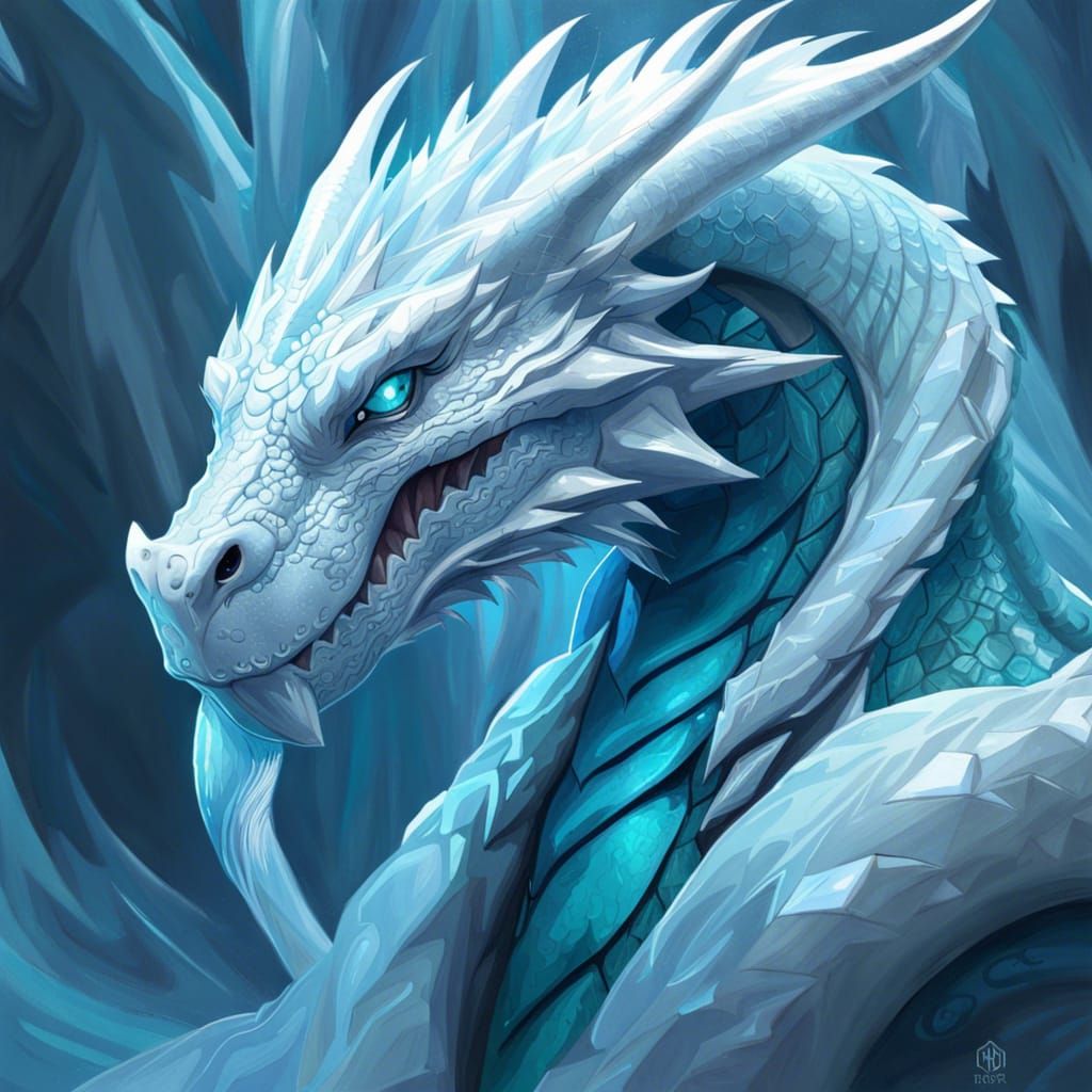 Majestic Ice Dragon Portrait in Detailed Concept Art