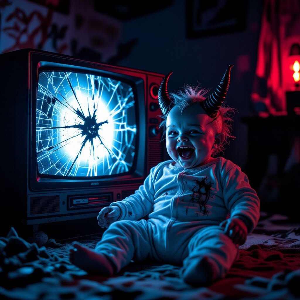 Creepy Scaled Baby in 80s Horror Film Still