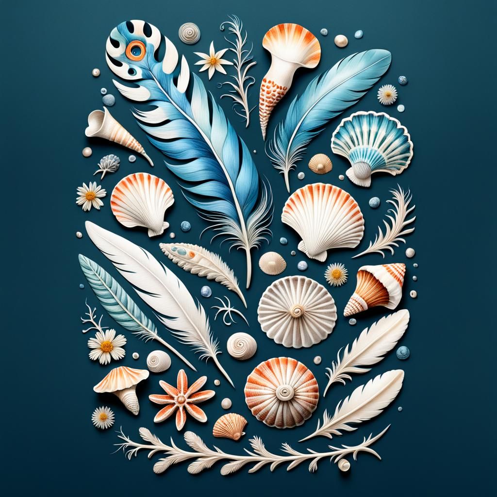 Feathers, Shells, and Flowers in Haeckel Style