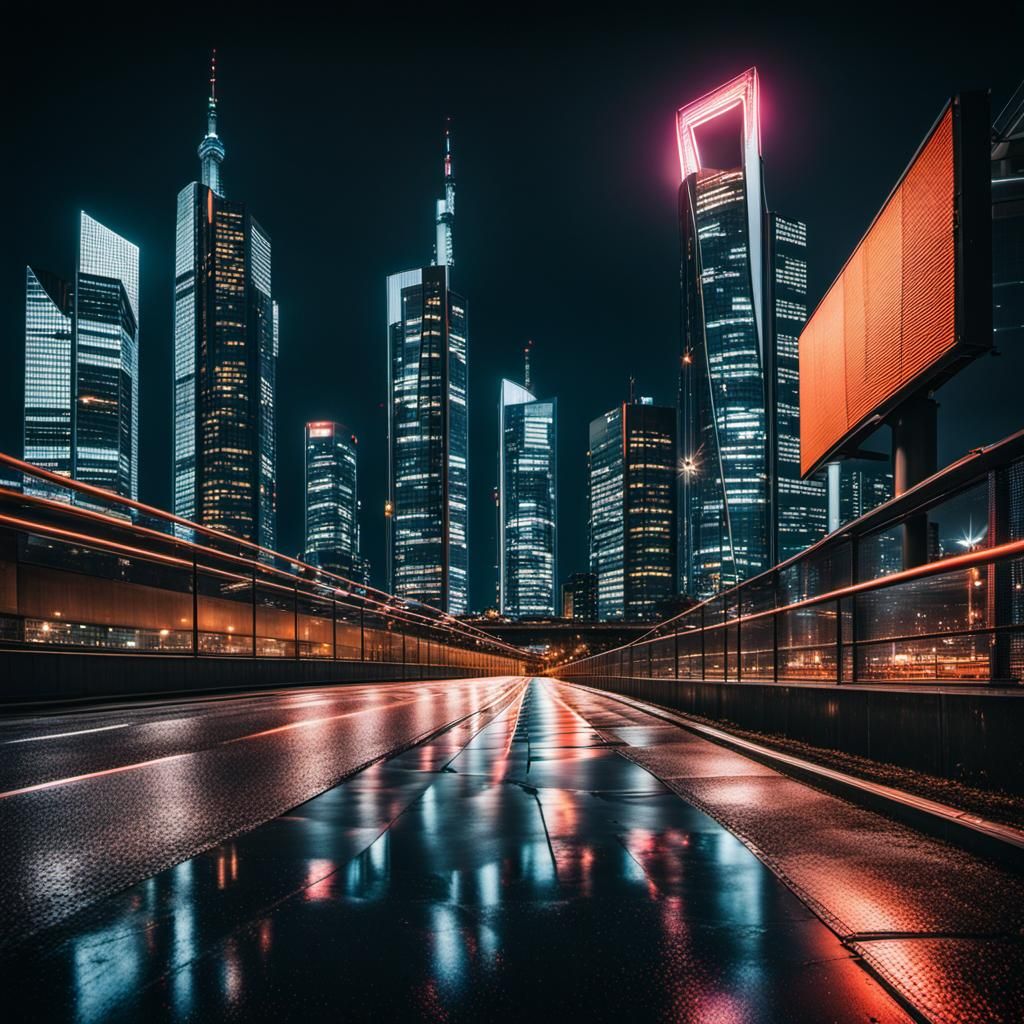 Frankfurt Skyline at Night in Hyperrealistic Photography Sty...
