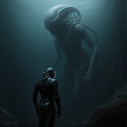 Diver Stares into Abyss with Eldritch Horror