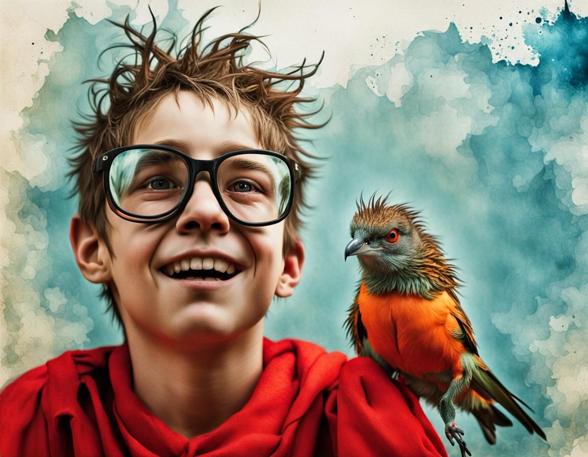 Adolescent Bird Monster in 80s Anime Style