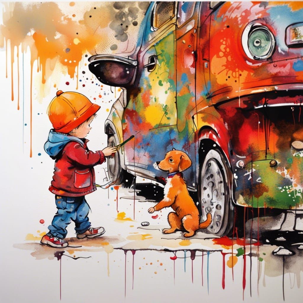 Toddler and Puppy Playtime: Storybook Illustration