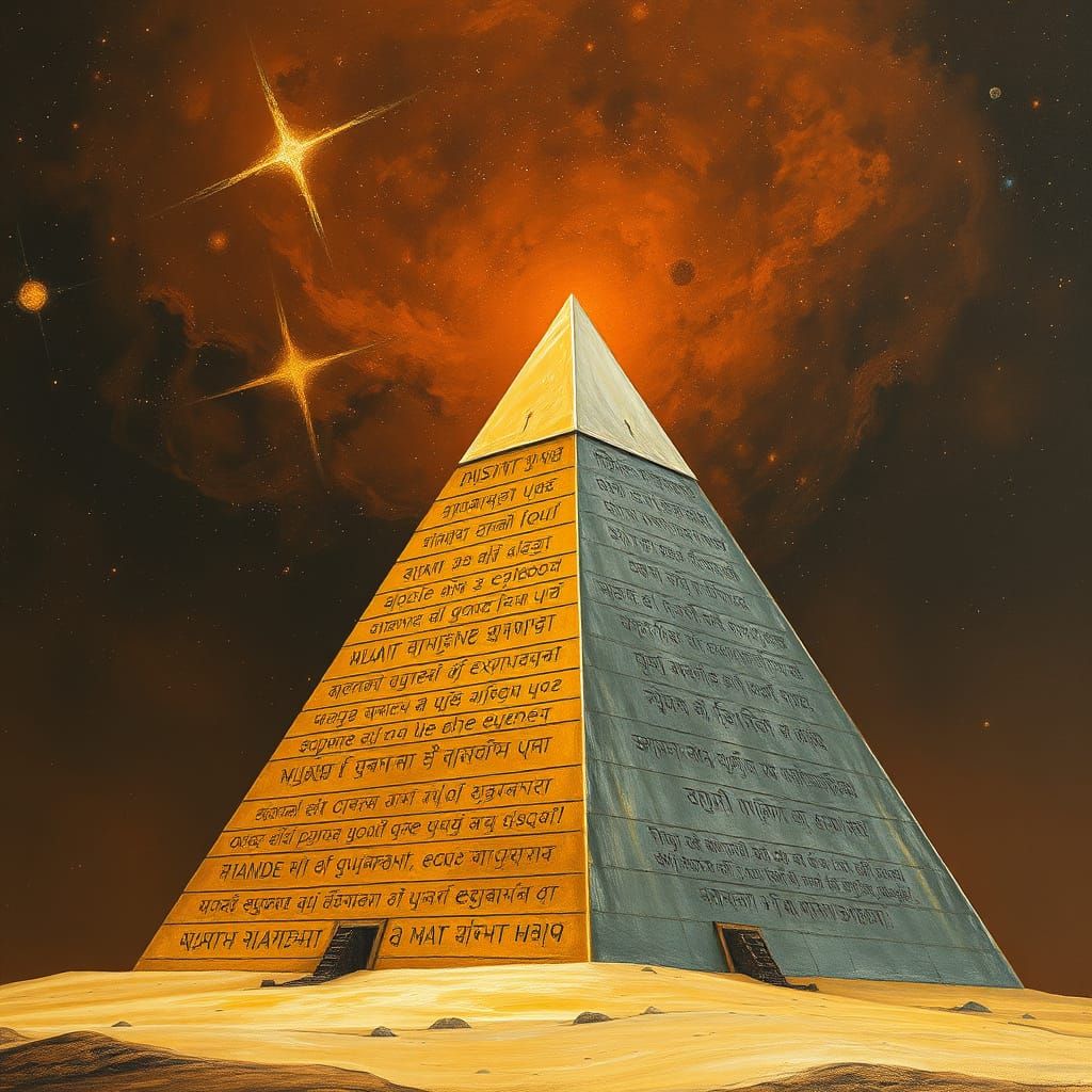 Egyptian Pyramid Illuminated by Celestial Bronze and Silver