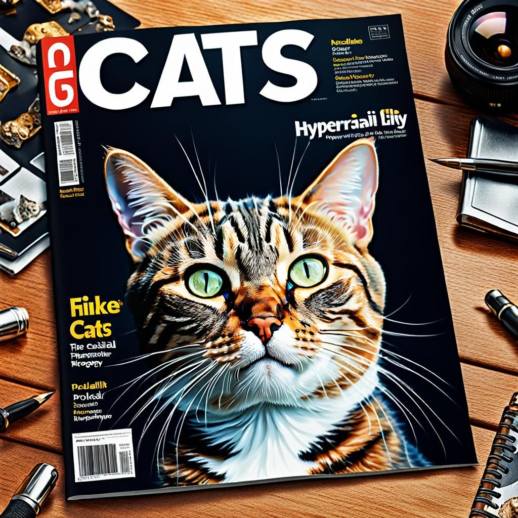 Hyperrealistic Magazine Cover Featuring Cats