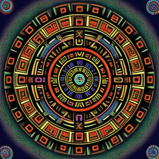Psychedelic Aztec Calendar in Vibrant Colors