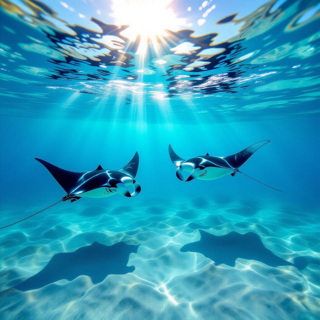 Manta Rays Gracefully Swimming in Vast Ocean