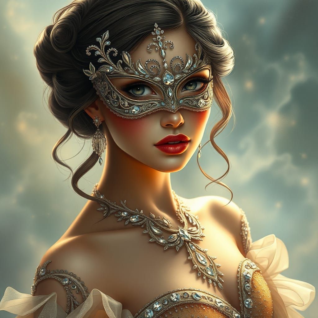 Woman in Mask at Fantasy Masquerade Ball