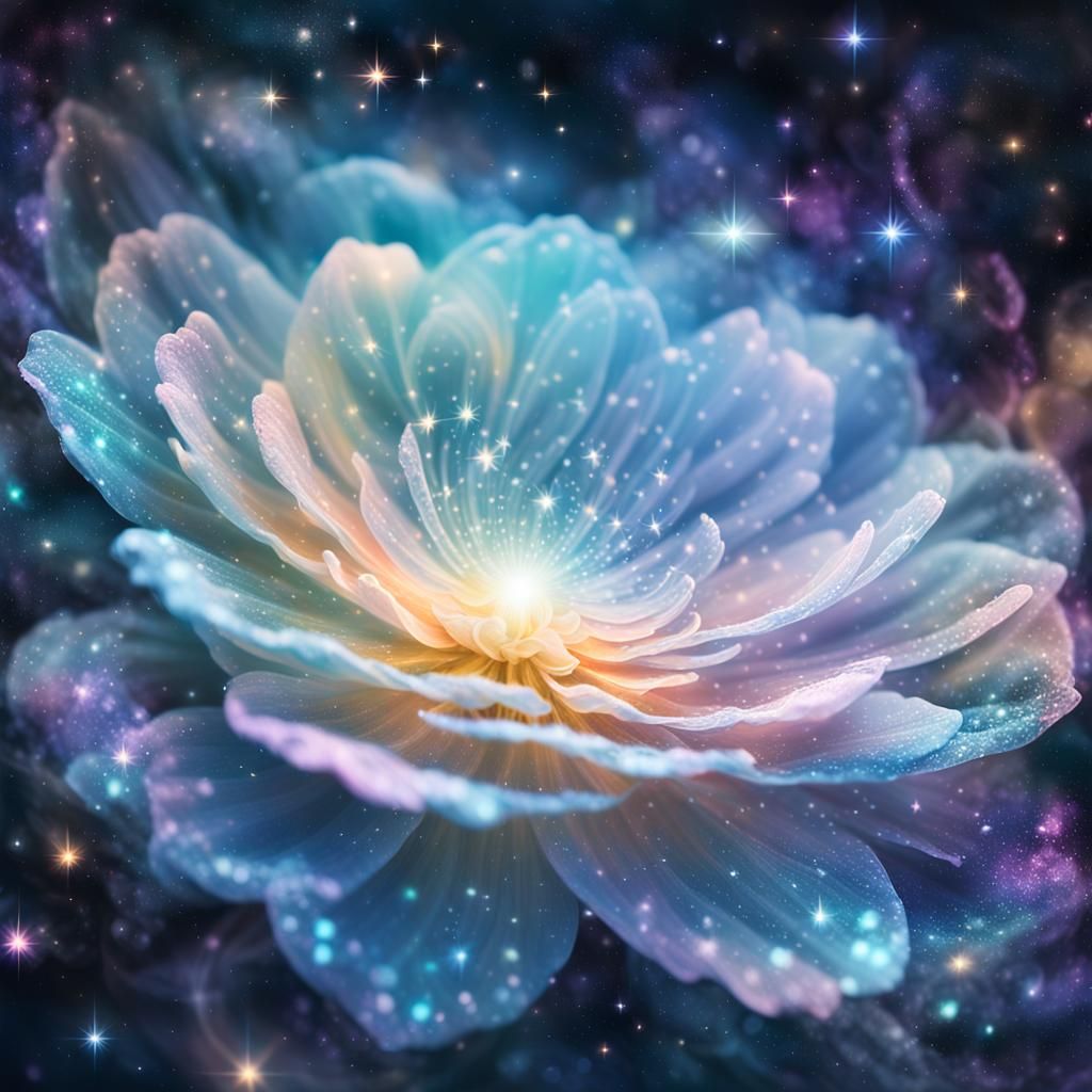 Luminous Cosmic Petal in Ethereal Galaxy Art