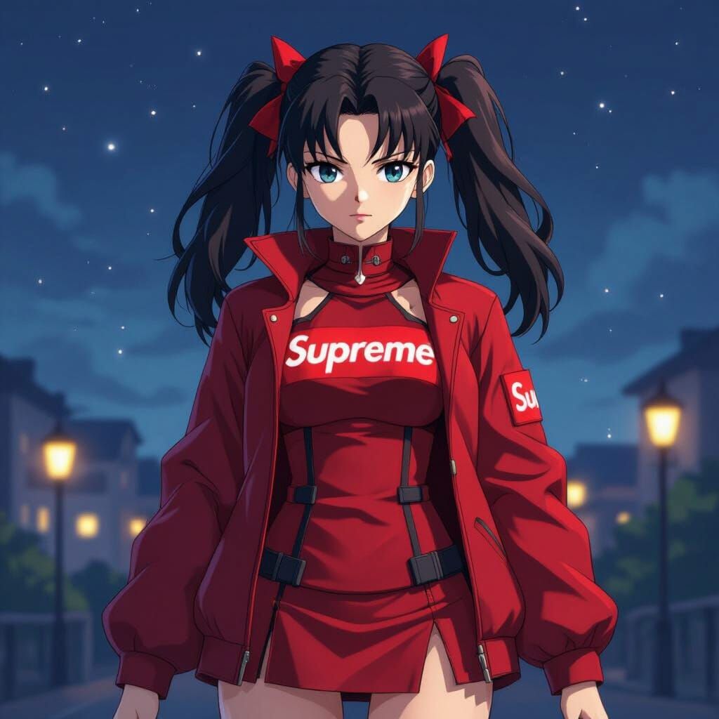 Anime Art: Rin Tohsaka in Red at Night