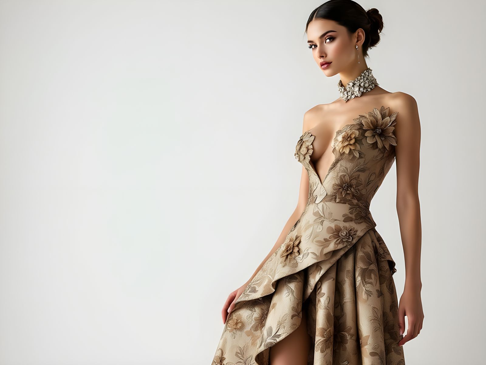 Elegant Haute Couture Dress in Intricate Brocade