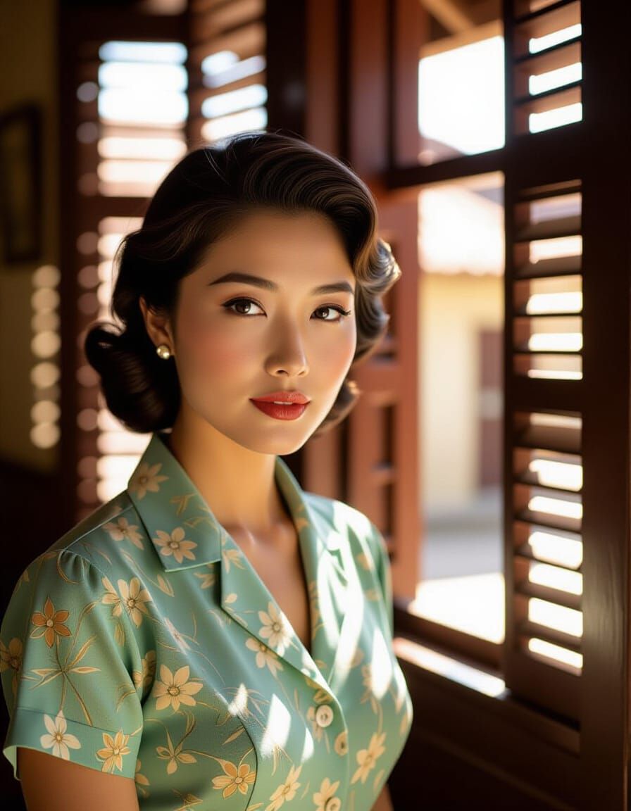 Elegant Woman in Colonial Interior, 1940s Style