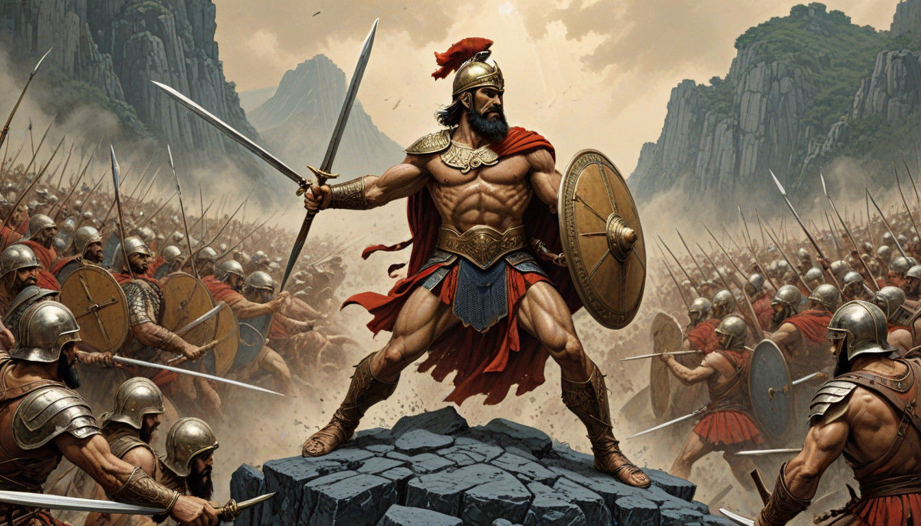 Leonidas Battles Persian Horde in Epic Digital Artwork