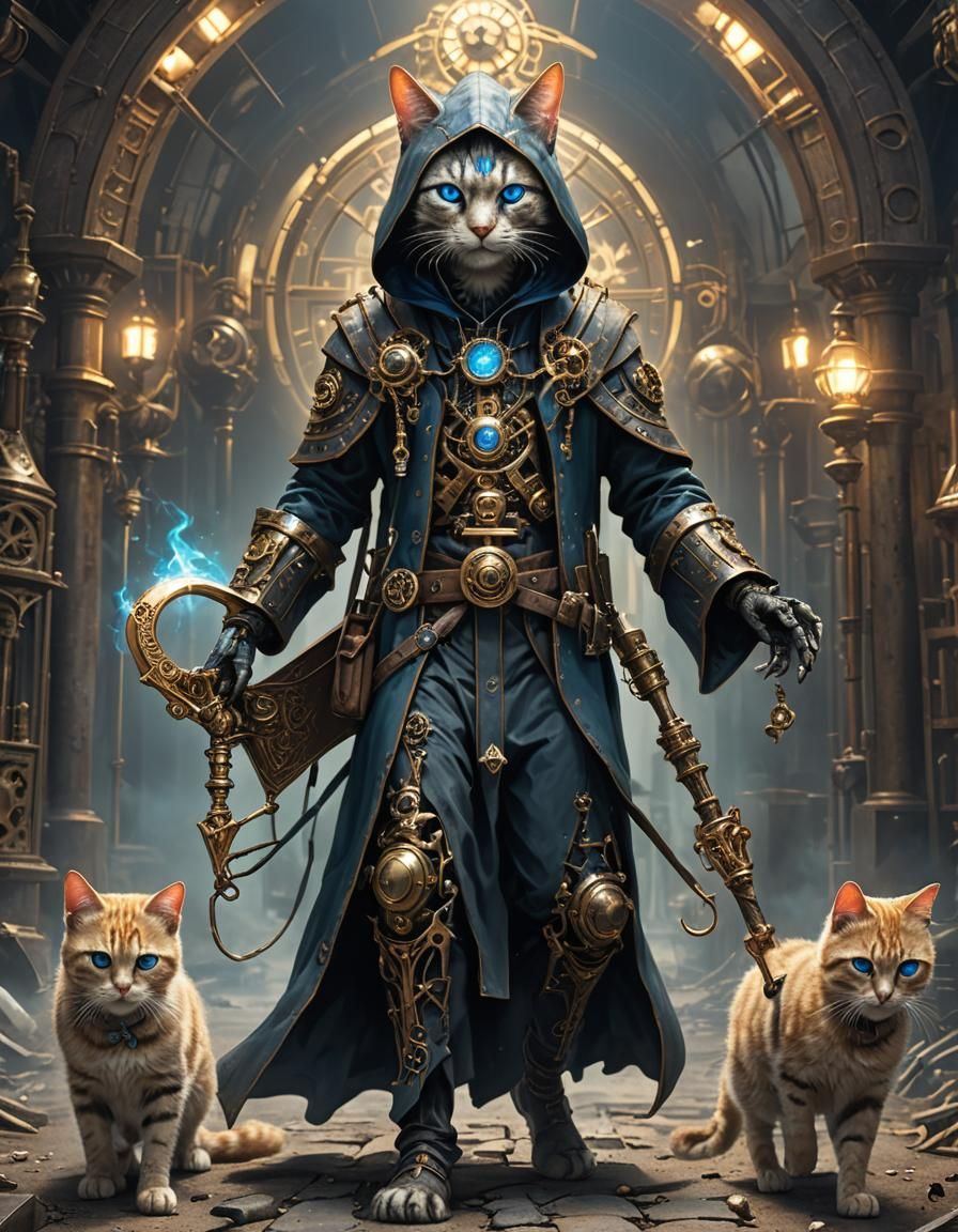 Steampunk Skeletal Cat Grim Reaper in 8K