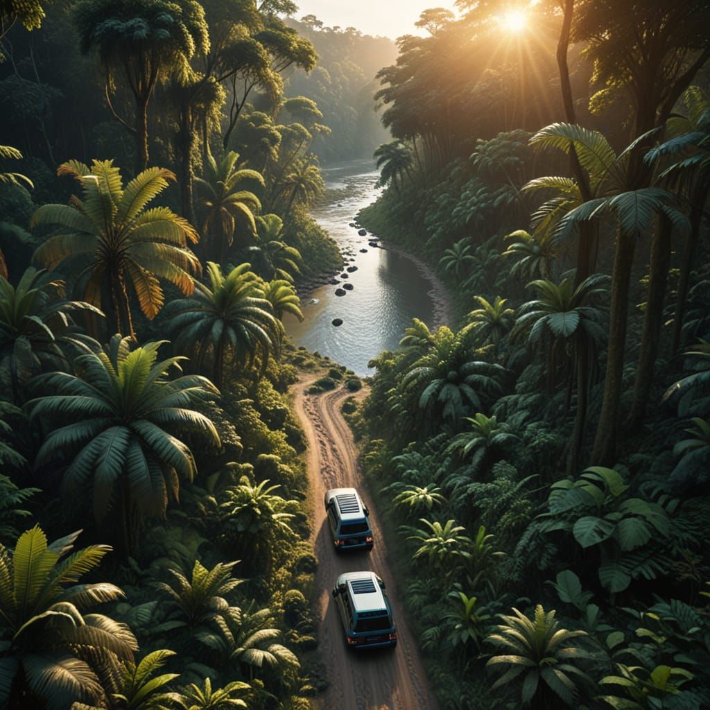 Tropical Forest Aerial View at Sunset