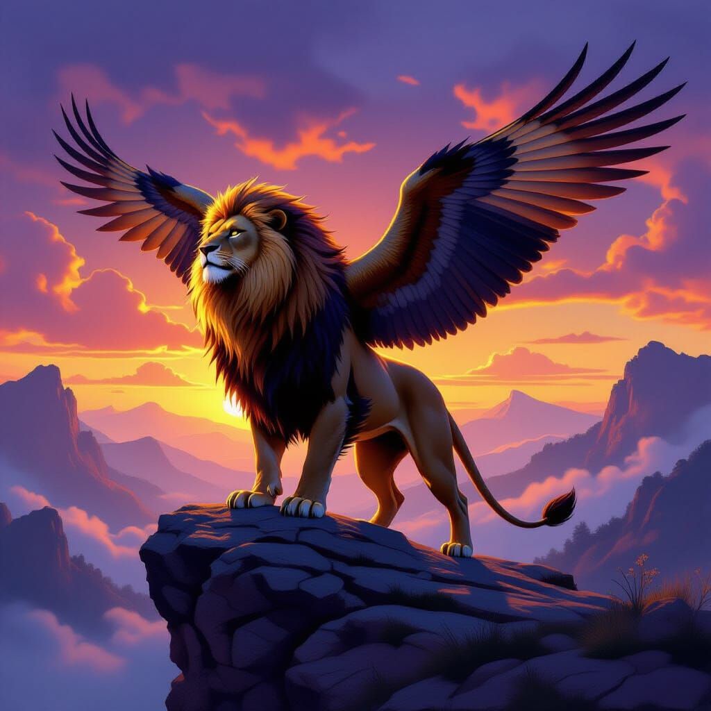 Lion-Eagle Hybrid Creature in Epic Fantasy Art Style