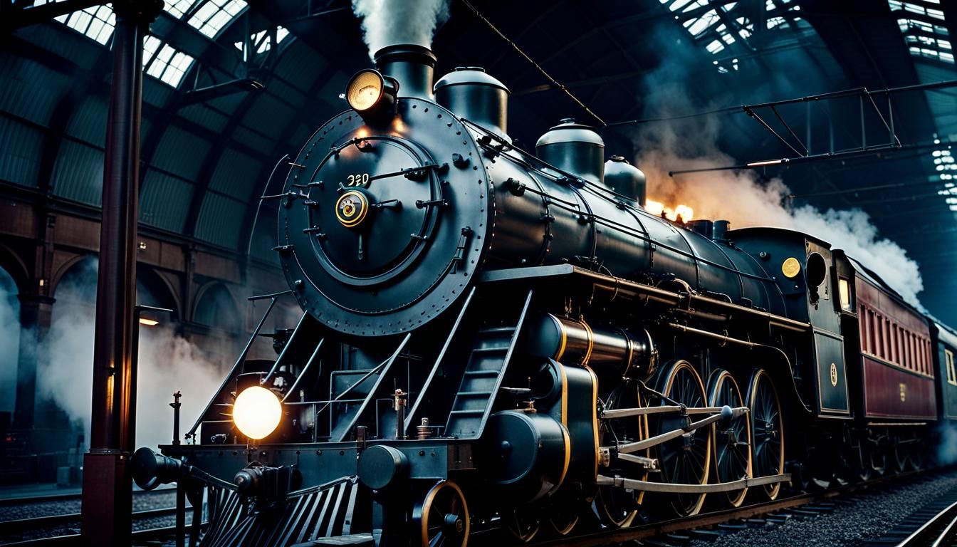 Steam Locomotive in Glasgow, Cinematic 1950s Film Still