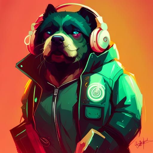 Cyberpunk Dog Portrait, Digital Art