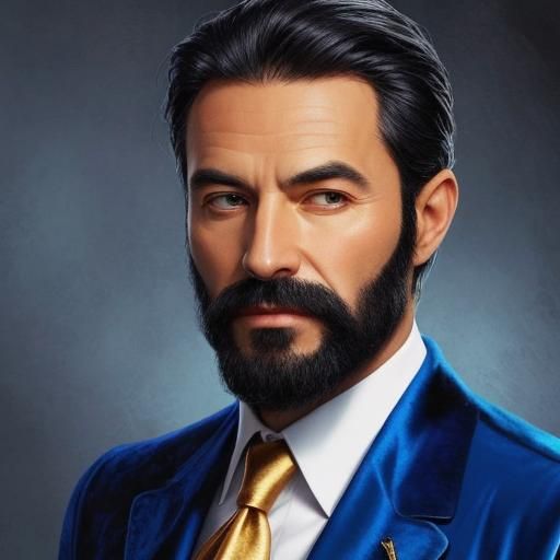 Man in Blue Velvet Suit Portrait